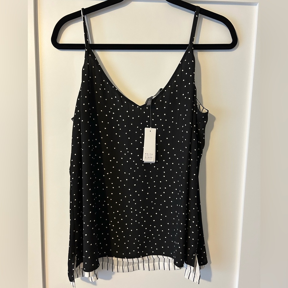 White House Black Market Black and White Polka Dot Reversible Camisole